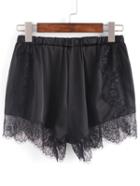 Romwe Lace Trimmed Elastic Waist Shorts