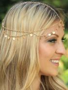 Romwe Gold Round Beads Chain Hair Accessories
