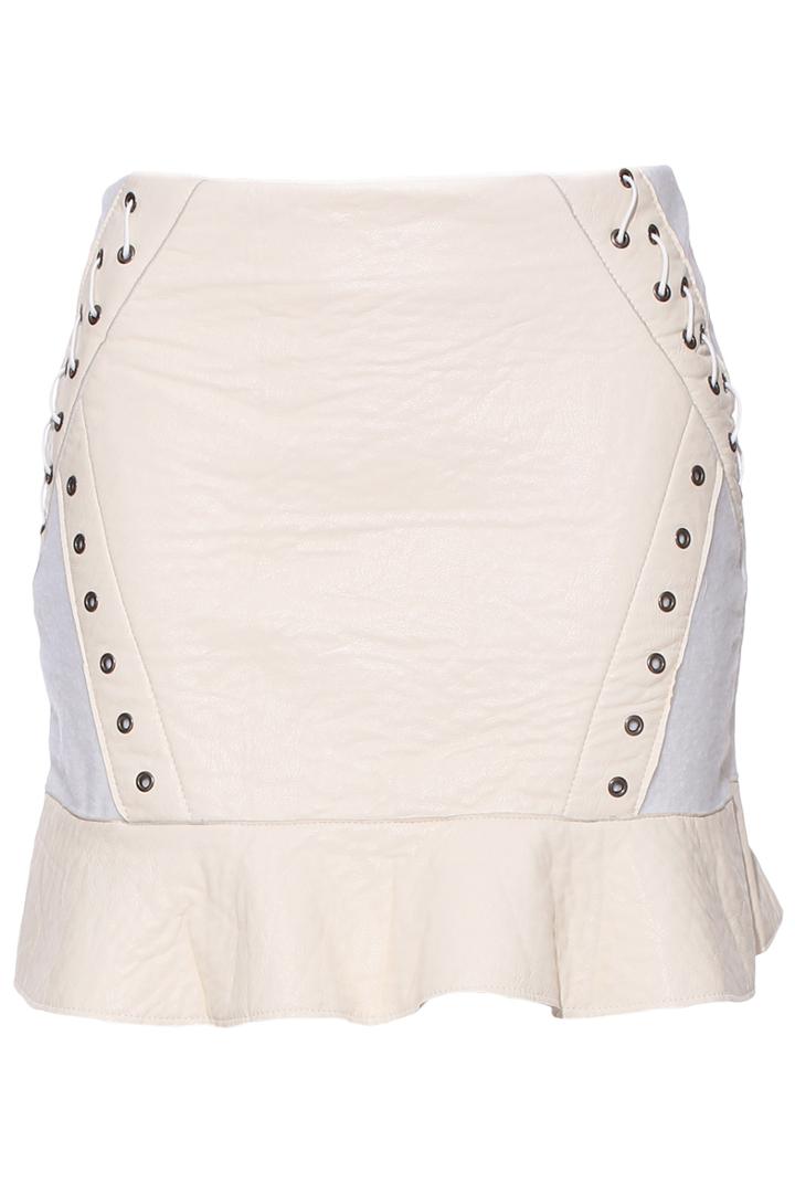 Romwe Lace-up Dual-tone White Skirt