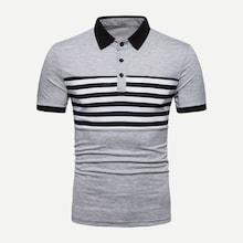 Romwe Men Striped Detail Ringer Polo Shirt