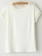 Romwe White Short Sleeve Hollow Out Casual T-shirt
