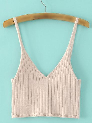 Romwe Beige Spaghetti Strap Crop Top