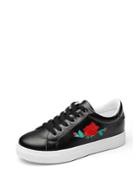 Romwe Flower Embroidery Pu Lace Up Sneakers