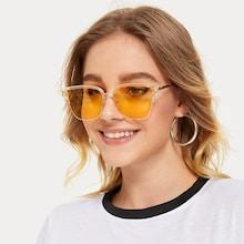 Romwe Metal Frame Square Tinted Lens Sunglasses