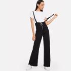Romwe Zip Up Front Solid Wide Leg Pinafore Romper