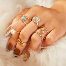 Romwe Rhinestone & Pearl Decor Hollow Ring 5pcs