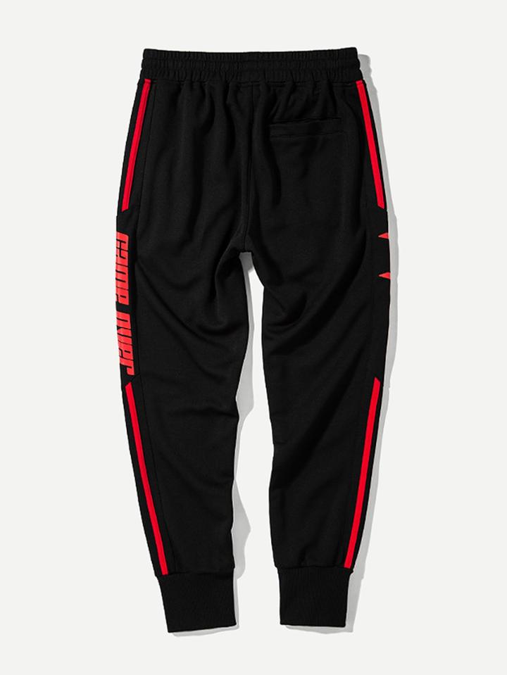 Romwe Men Stripe Tape Letter Print Sweatpants