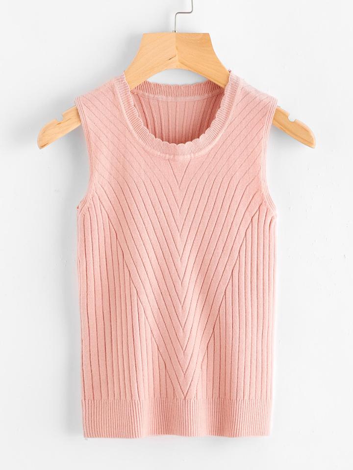 Romwe Scalloped Neck Knot Top