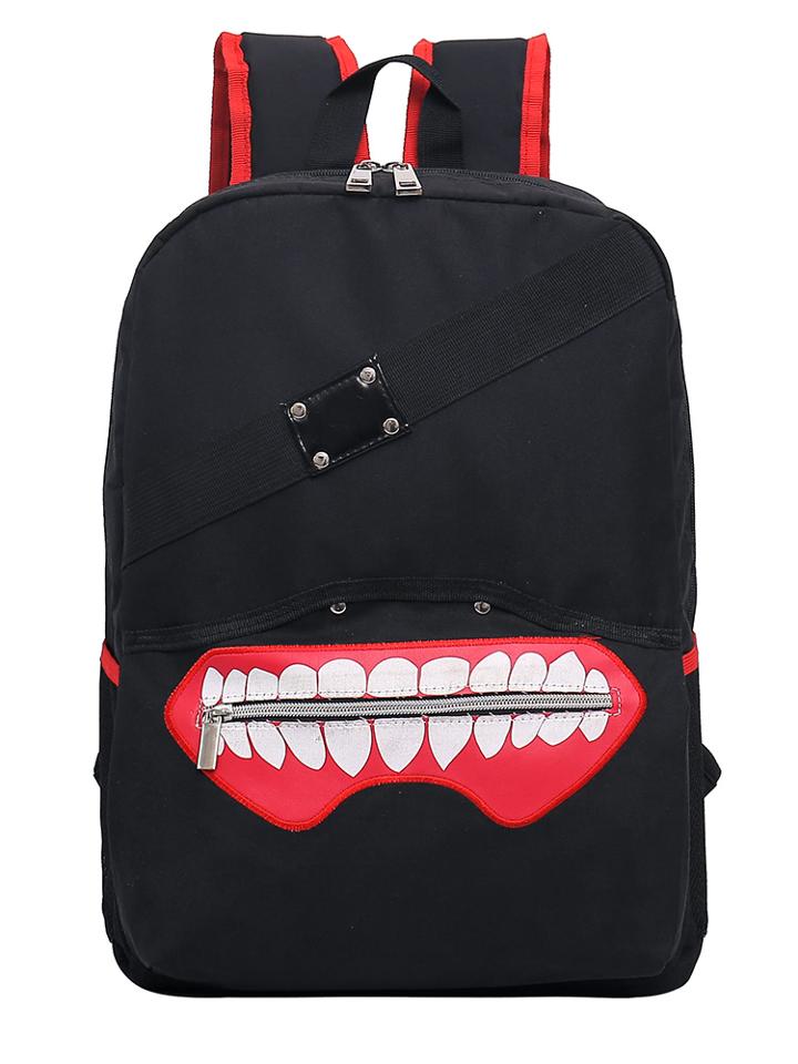 Romwe Lips Pattern Nylon Backpack