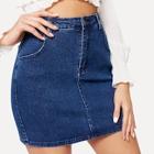Romwe Slant Pocket Bodycon Denim Skirt