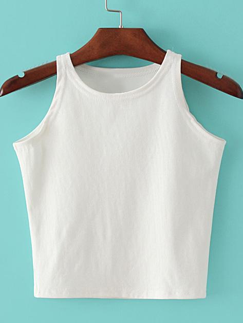 Romwe White Round Neck Crop Camis Top