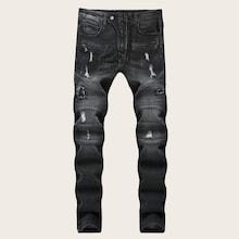 Romwe Guys Ripped Faded Wash Jeans