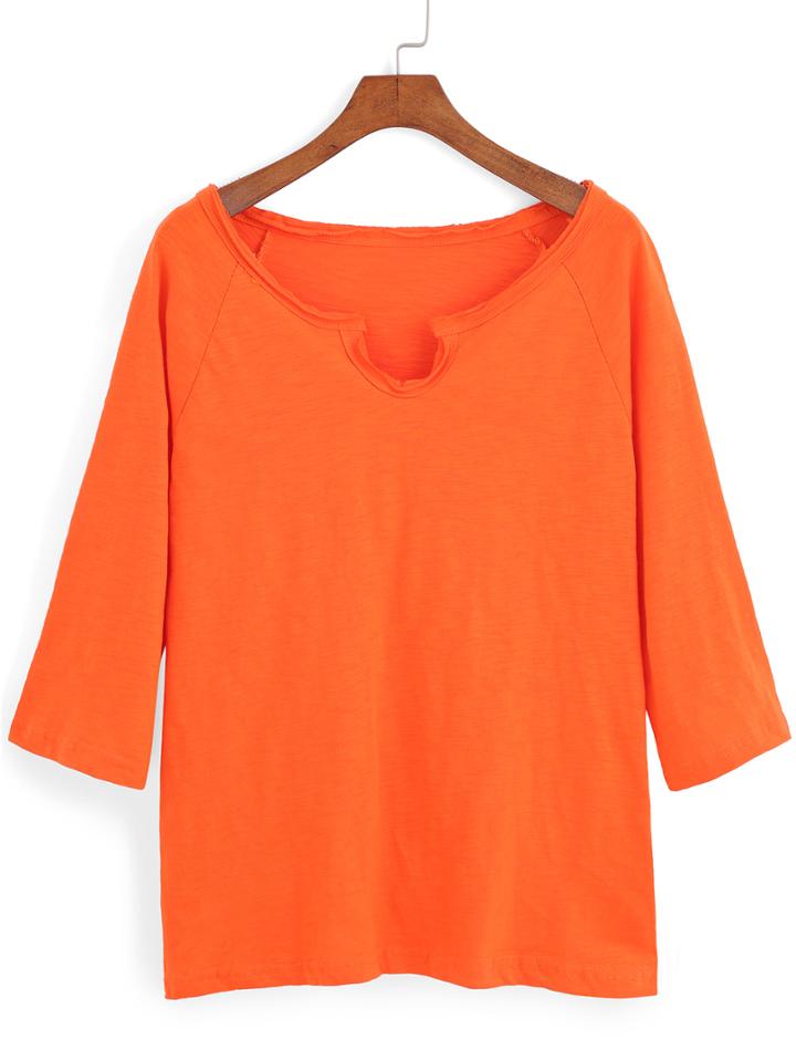 Romwe V Neck Orange T-shirt