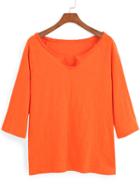 Romwe V Neck Orange T-shirt