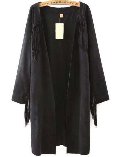 Romwe Tassel Suede Black Coat