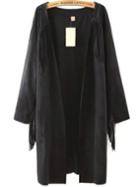 Romwe Tassel Suede Black Coat