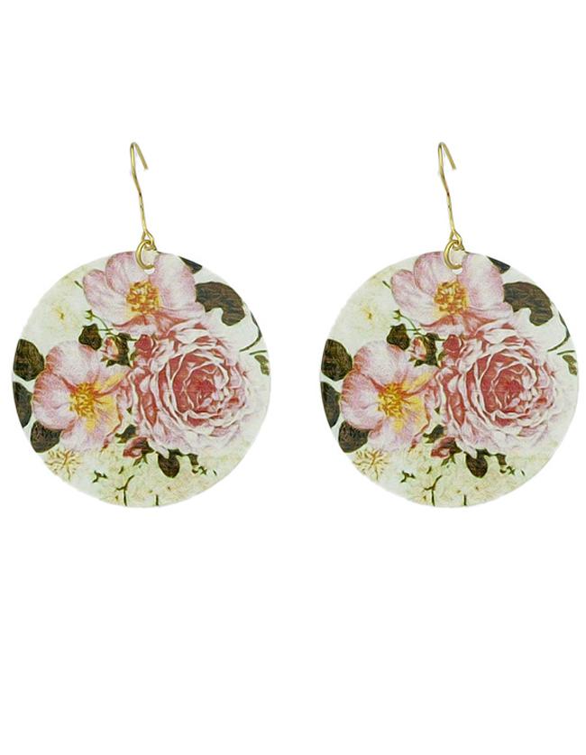 Romwe 2015 New Coming Shell Colorful Flower Printed Women Hoop Earrings