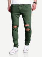 Romwe Men Slim Fit Ripped Crop Trousers