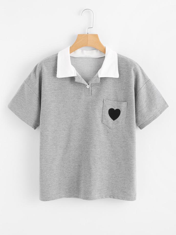 Romwe Drop Shoulder Embroidered Chest Pocket Shirt