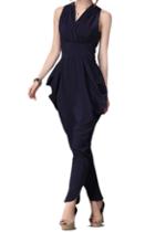 Romwe Sleeveless Navy Blue Harem Jumpsuit