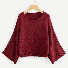 Romwe Plus Cable Knit Solid Sweater