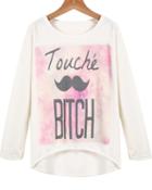Romwe Moustache Print Dipped Hem T-shirt