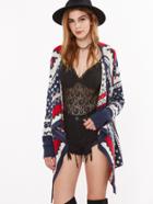 Romwe Multicolor Geometric Pattern Poncho Sweater