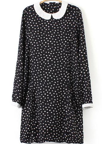 Romwe Contrast Collar Polka Dot Dress