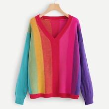 Romwe V Neck Color Block Jumper