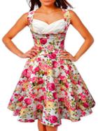 Romwe Floral Print Scoop Neck Flare Sleeveless Dress