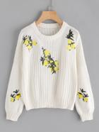 Romwe Embroidered Chunky Knit Jumper