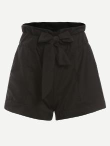 Romwe Ruffle Waist Self Tie Shorts