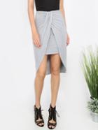 Romwe Grey Pleated Asymmetrical Skirt