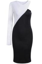Romwe Color-block One Shoulder Slim Dress