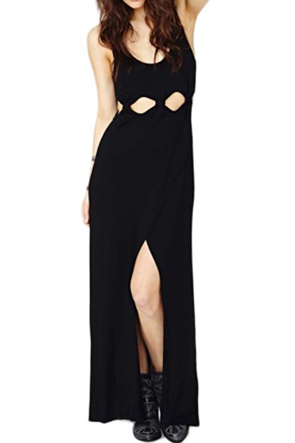 Romwe Cut Out Longline Sleeveless Black Dress