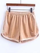 Romwe Khaki Elastic Waist Velvet Shorts