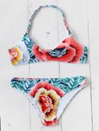 Romwe Calico Print Braided Strap Bikini Set