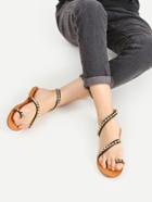 Romwe Rhinestone Embellished Toe Ring Flat Sandals