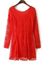 Romwe Lace Sleeve Red Slim Dress