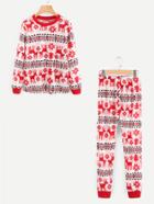 Romwe Elk Print Top And Pants Set