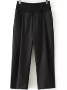 Romwe Women Elastic Waist Straight Black Pant