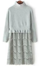 Romwe Stand Collar Lace Knit Grey Dress