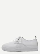Romwe White Round Toe Pebbled Lace Up Sneakers