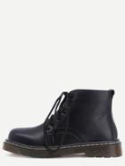 Romwe Black Round Toe Lace Up Ankle Boots
