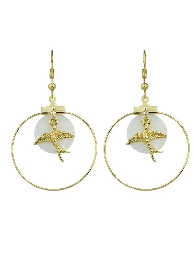 Romwe Trendy Gold Color Bird Big Round Earrings