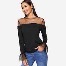 Romwe Diamond Mesh & Cuff Sweatshirt