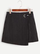 Romwe Vertical Striped Metal Eyelet Zip Asymmetric Skirt