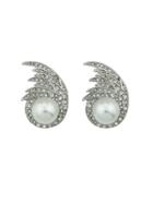 Romwe Rhinestone Wing Pearl Earrings For Women Accessories