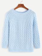 Romwe Sky Blue Cable Knit Sweater