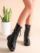 Romwe Black Pu Leather Fur Lined Platform Tall Boots